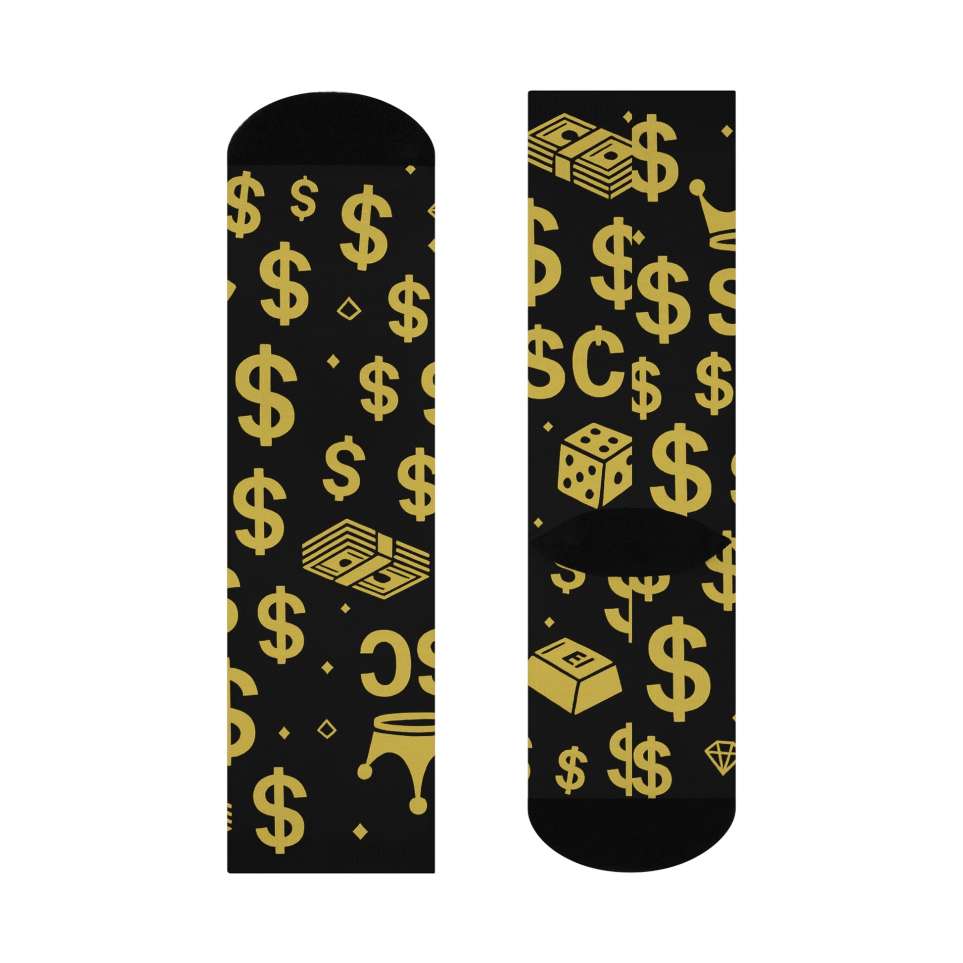 Money-Themed Cushioned Crew Socks, Fun Gift for Gamers, Casual Wear, Cozy Socks for Celebrations, Trendy Footwear