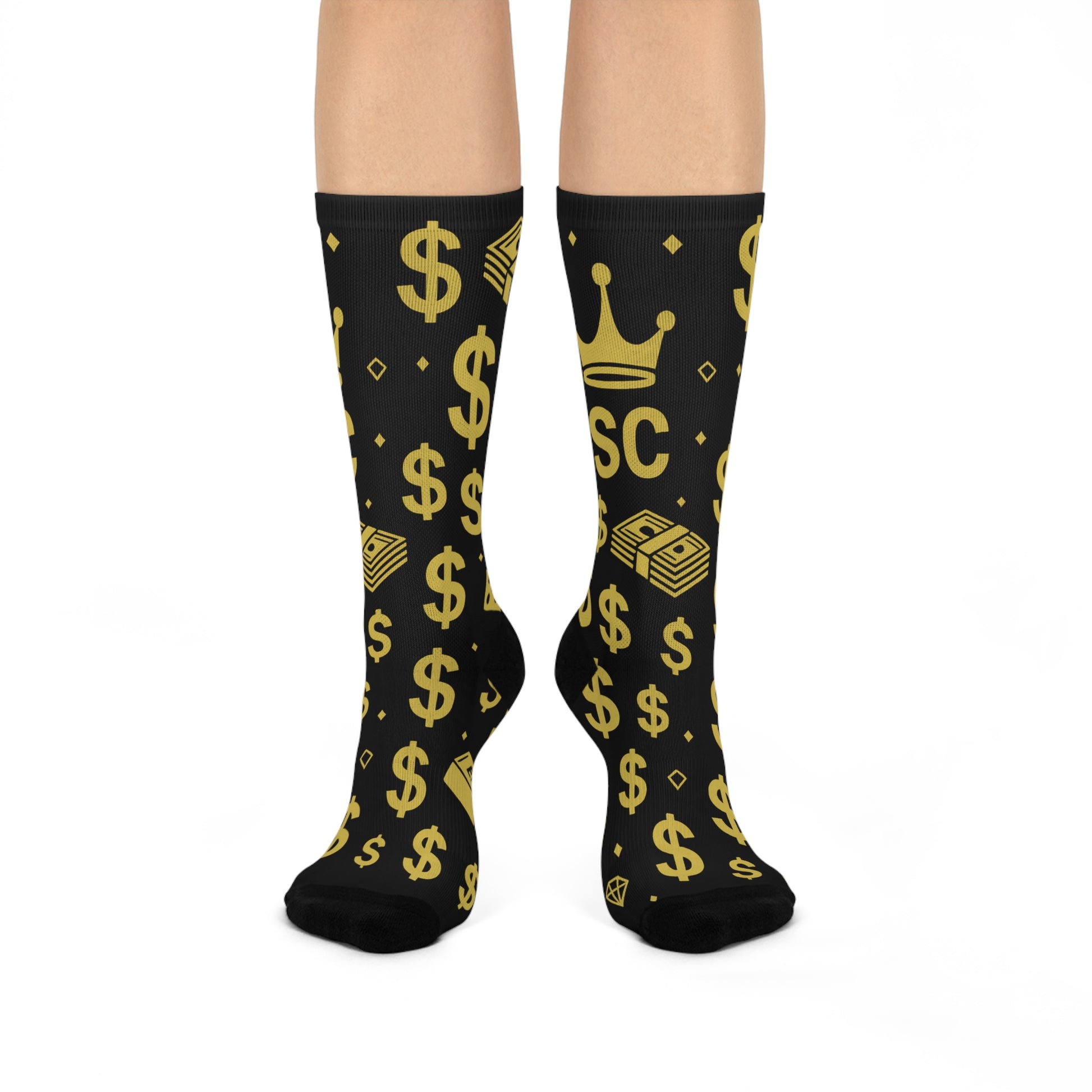 Money-Themed Cushioned Crew Socks, Fun Gift for Gamers, Casual Wear, Cozy Socks for Celebrations, Trendy Footwear