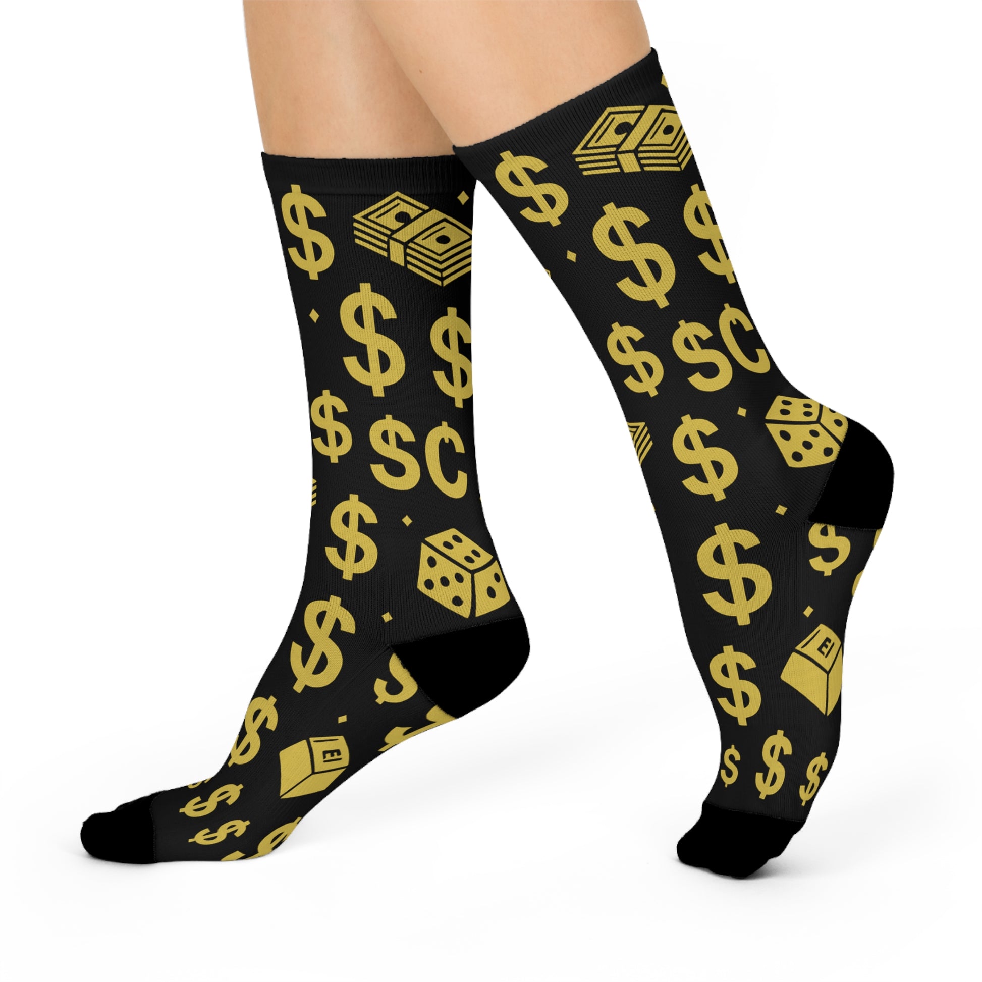 Money-Themed Cushioned Crew Socks, Fun Gift for Gamers, Casual Wear, Cozy Socks for Celebrations, Trendy Footwear
